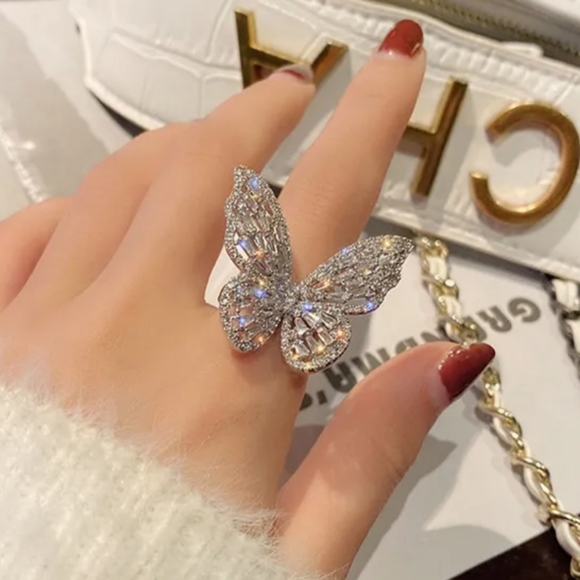 Adjustable Rhinestone Butterfly Ring - Picture 3 of 3